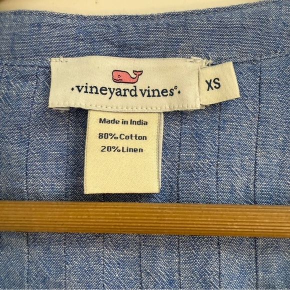 Vineyard Vines Blue Chambray Linen Blend Pintuck 3/4 Split Neck Cover Up Dress - Picture 6 of 12